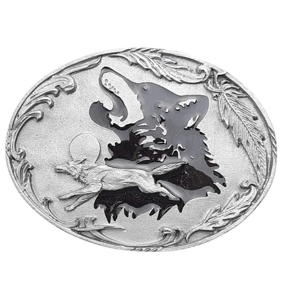 Gürtelschnalle Wolfskopf + rennender Wolf