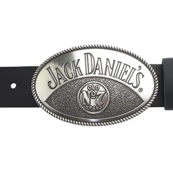 Gürtelschnalle Jack Daniels (TM), oval, silber mit Gürtel