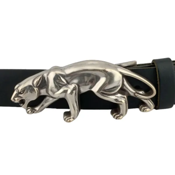 Design Gürtelschnalle Panther 3D silber - mit Gürtel Design Gürtelschnalle Panther 3D silber - mit Gürtel