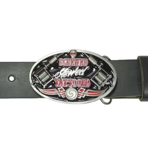 Belt Buckle Screwed + Stewed + Tattooed, Dragon Design with belt