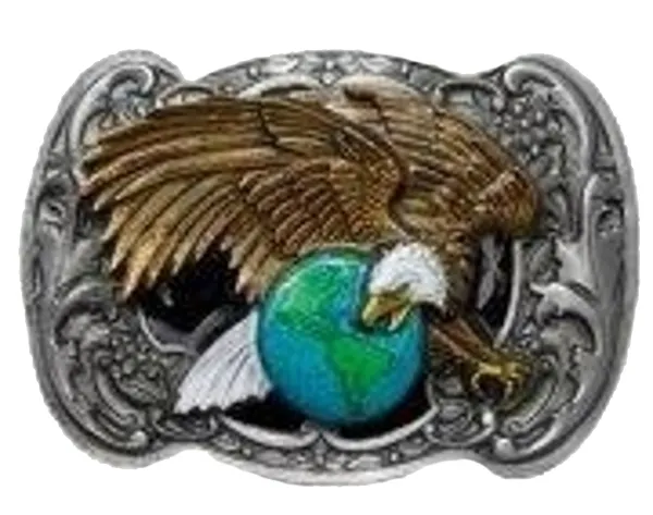 Gürtelschnalle Adler + Weltkugel + Deko