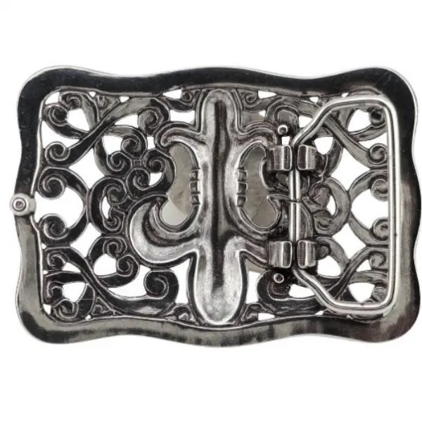 Design belt buckle with French lily silver plated back