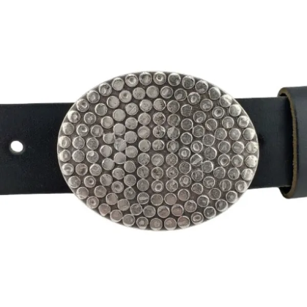 Design-Gürtelschnalle "Nagelplatte oval" von Umjubelt am Gürtel