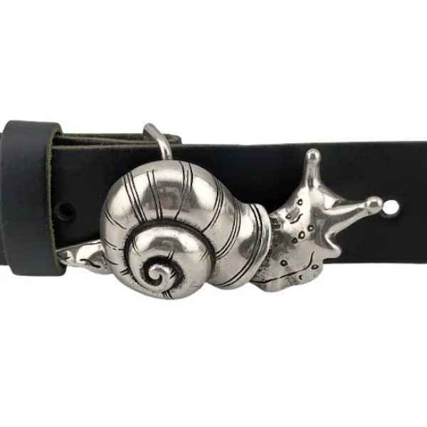 Design Gürtelschnalle Schnecke 3D versilbert - mit Gürtel