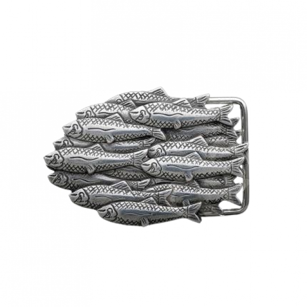 Design Gürtelschnalle Fischschwarm Silber von Umjubelt