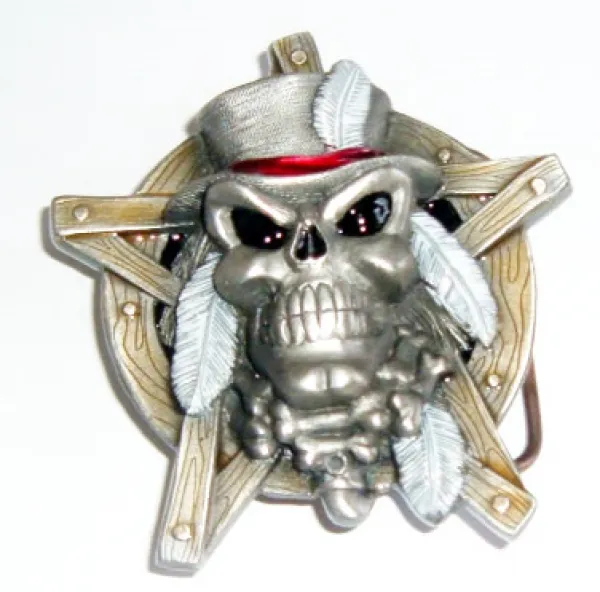 Belt Buckle Skull Indian + Top Hat + Pentagram