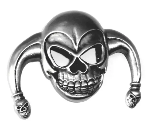 Gürtelschnalle Totenkopf Joker mit Narrenkappe