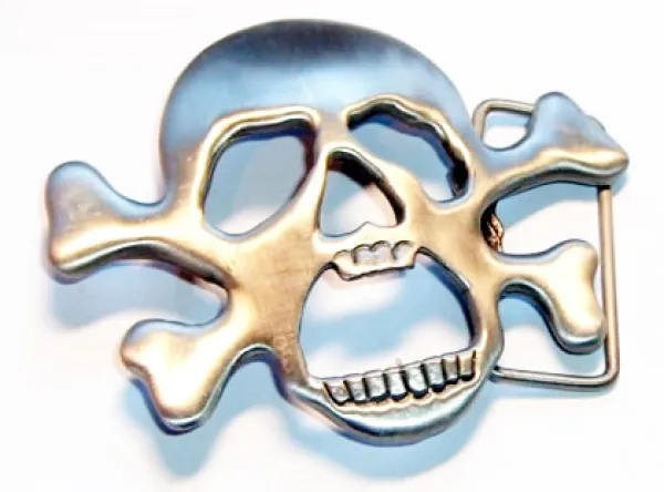 Gürtelschnalle schreiender Totenkopf Chrom + Knochen