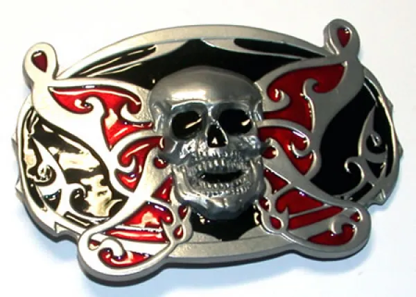Gürtelschnalle Totenkopf im Schmetterlings-Look