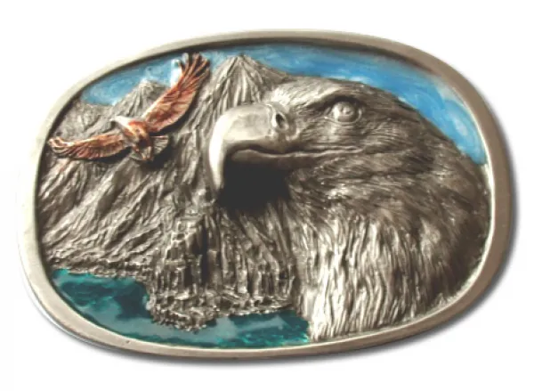 Belt Buckle Eagles + Mountain Landscape