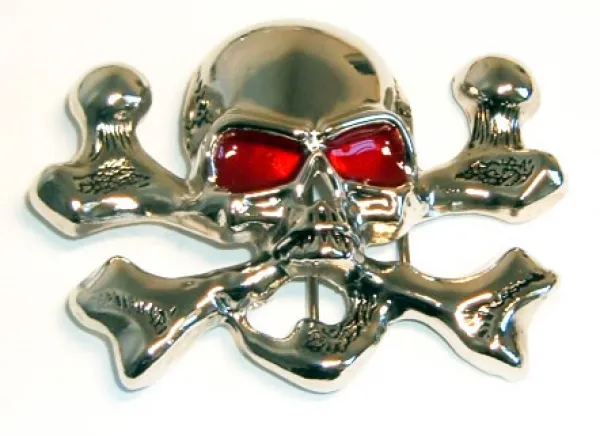 Gürtelschnalle Totenkopf + blutrote Augen