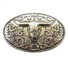Design Gürtelschnalle Stierkopf versilbert - Made in Italy - vorne