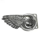Gürtelschnalle Totenkopf mit Adlerkopf und Rad, nickelfrei, silber, für Gürtel bis 4 cm Breite