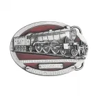 Gürtelschnalle Dampflok London + North Eastern Railway, Zinnguss, nickelfrei, silber + rot, für Gürtel bis 40 mm Breite