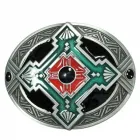 Gürtelschnalle Indianische Raute, Zinnguss, oval, nickelfrei, mehrfarbig, 9,0 x 7,7 cm, 90g, für Gürtel bis 40 mm Breite