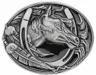 Large Belt Buckle Horsehead with Horseshoe