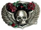 Gürtelschnalle Totenkopf mit Rosen