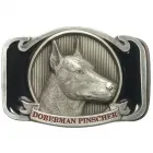 Belt Buckle Doberman Pinscher, dog head, silver + black