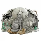 Gürtelschnalle Wolfsmond + Wölfe + Mond + Landschaft, Zinnguss, nickelfrei, mehrfarbig, für Gürtel bis 40 mm Breite