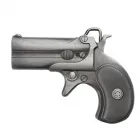 Gürtelschnalle Pistole Deringer Double Barrel, Taschenpistole, Zinkguss, silber-grau, passend für Gürtel bis 40 mm