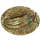 Belt Buckle Feather with flower tendrils