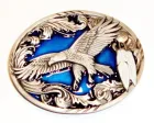 Belt Buckle Eagle in Flight + Beautiful Decorations, cast pewter, nickel-free, silver + blue, for belts up to 40 mm wide