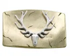 Design Gürtelschnalle Rotwild silber + gold von Umjubelt, unisex, nickelfrei, rechteckig, für Gürtel bis 4 cm Breite